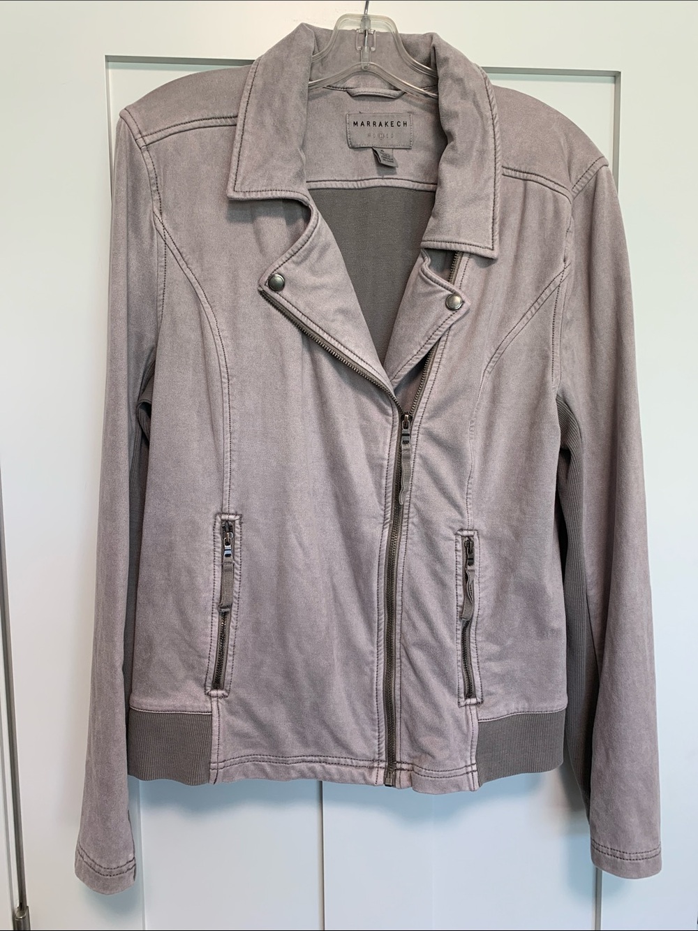 Marrakech Soft Gray Suede-Feel Moto Blazer